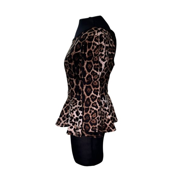 Bella D Womens Leopard Print Peplum Top With Bow Back Design - Picture 2 of 9